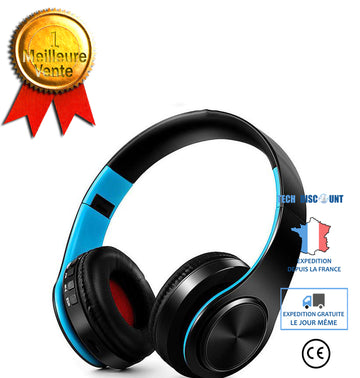 TD® Casque mâle et femelle casque bluetooth cadeau mode microphone sans fil insérer carte TF casque stéréo bilatéral stéréo bleu noi